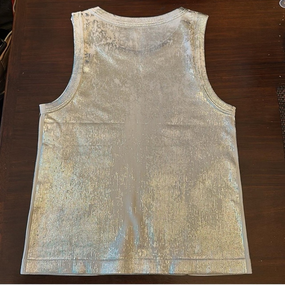 NEW WITH TAGS foil print scoop neck tank top white and silver metallic tank top